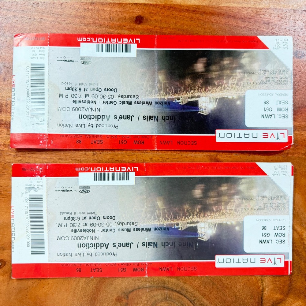 Nine Inch Nails Janes Addiction 2009 NINJA Tour Ticket Stubs Noblesville IN 2pc